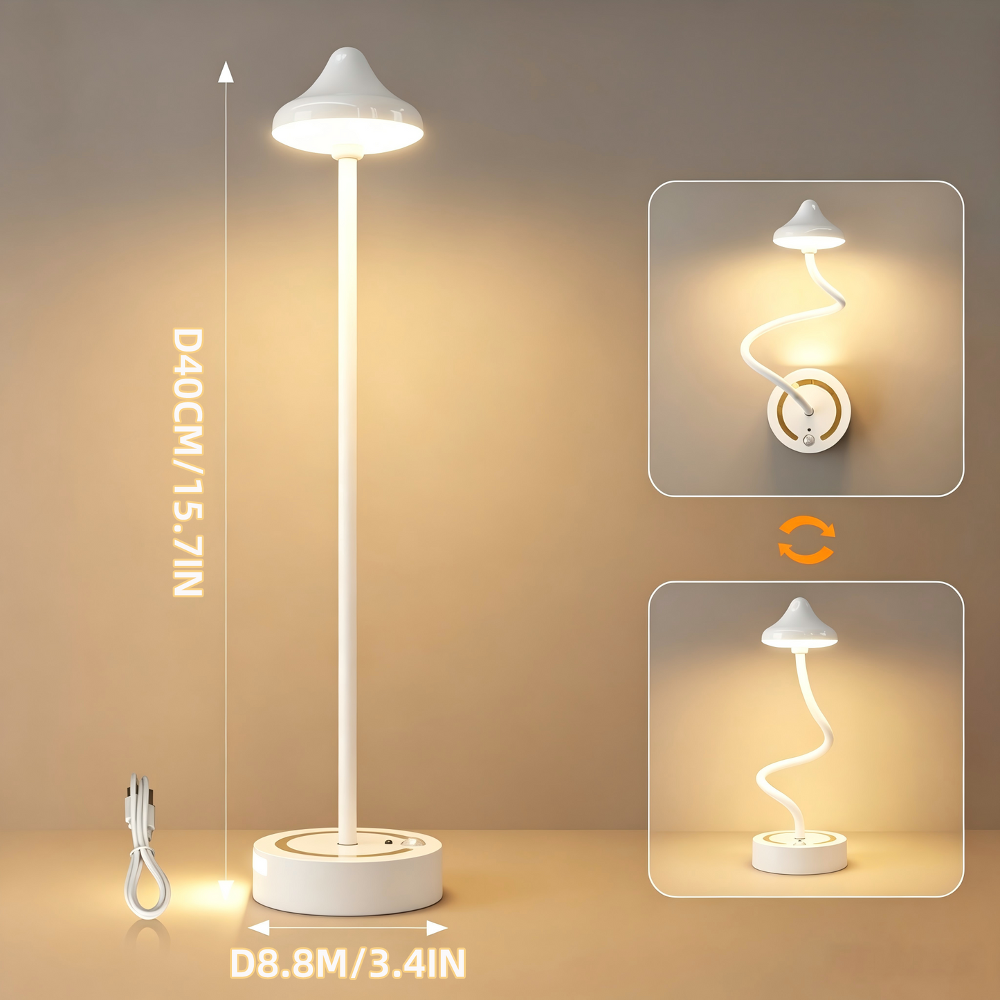 Creative Bedroom Decor: Motion-Sensing LED Table Lamp with Touch Control & Rechargeable Battery – Walnut Wood Ambient Desk Lamp for Hotels & Homes
